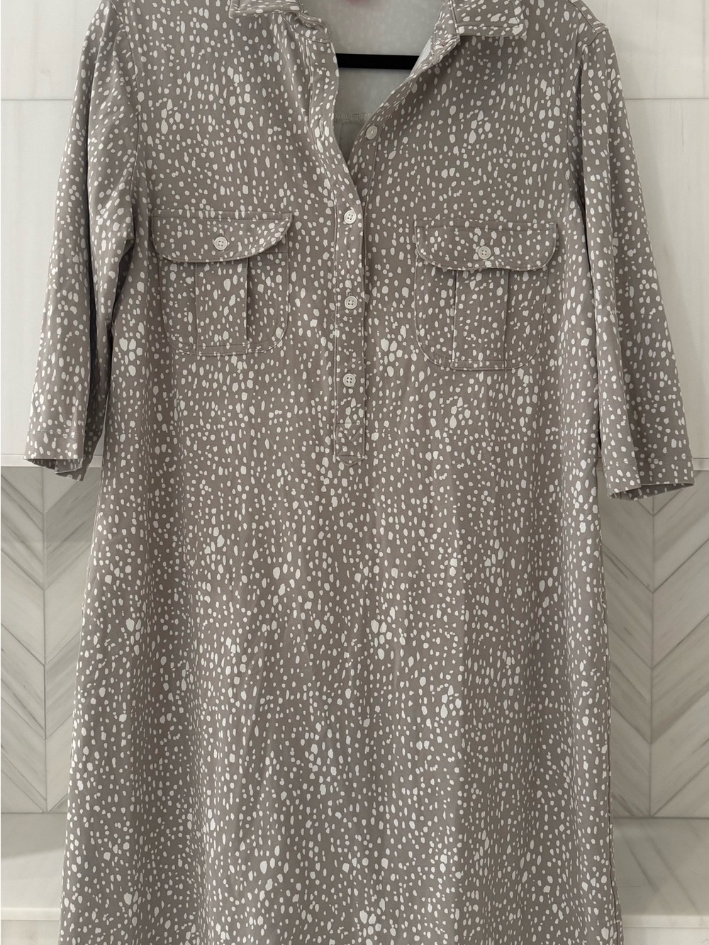 Taupe Dot Print Shirt Dress